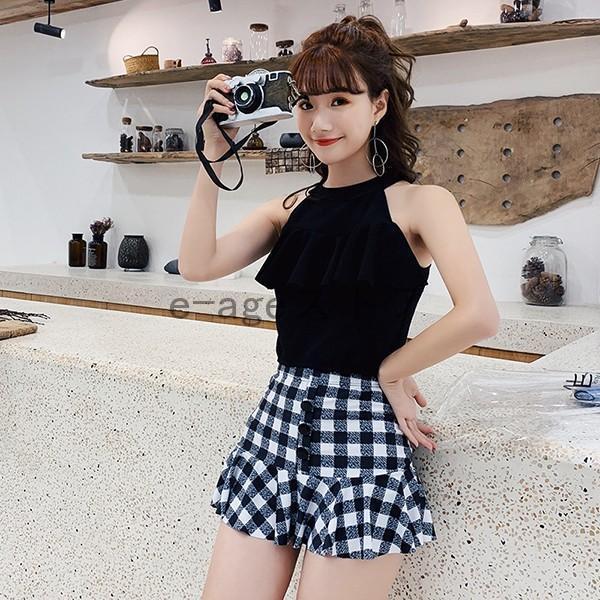可愛い ママ水着 体型カバー チェック柄 スカート タンキニ OFF速達!水着 海水浴 ハイウエスト ビキニ レディース 30% 温泉 ビーチ 大きいサイズ セバレート 2点セット