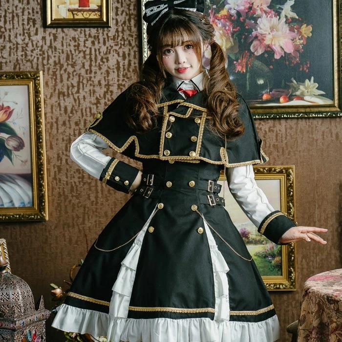 新品限時!優!惠! ロリータ ジャンパースカート シャツ ケープ ワンピース ロリィタ ゴスロリ 甘ロリ クラロリ ゴシック パーティー Lolita リボン フリル メイド服 衣装 コスチュー