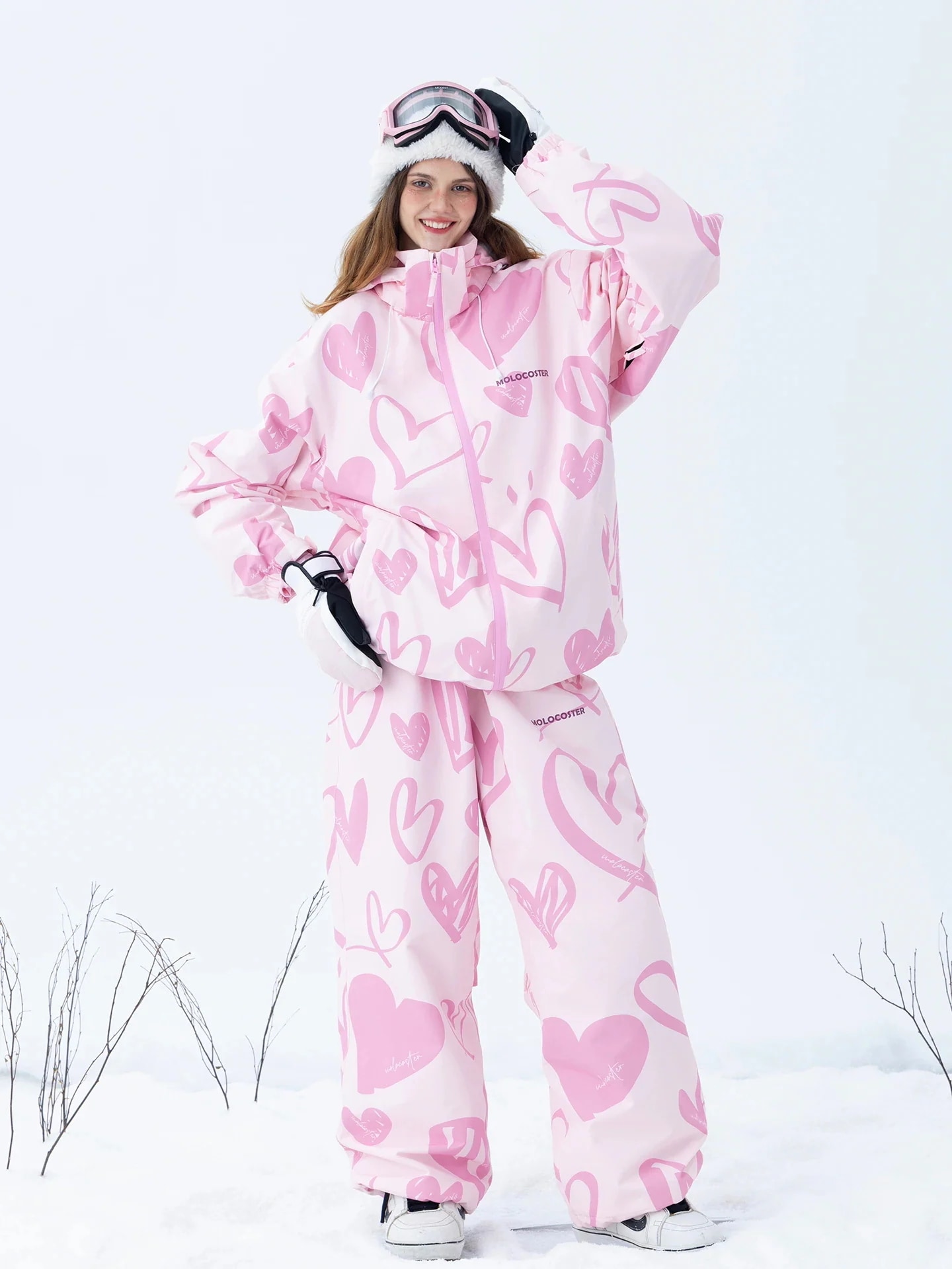 2026新品大人気毎日厳選 スノーボードウェア 20上下セット メンズ レディース 耐水圧000mm ジャケット パンツ ハート柄 ピンク 撥水 保温 3L 風 スノボウェア スノーウェア スキーウェ