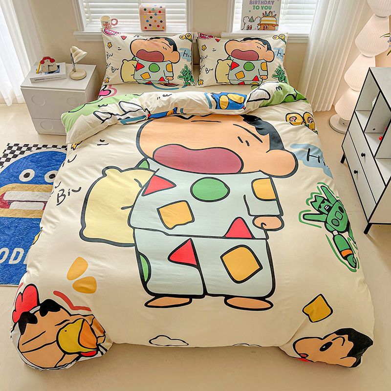 新しい クレヨンしんちゃん 全綿四点セットクレヨンしんちゃん両面プリントシーツ純綿布団カバー三点セット家庭用寝具 9月の新型