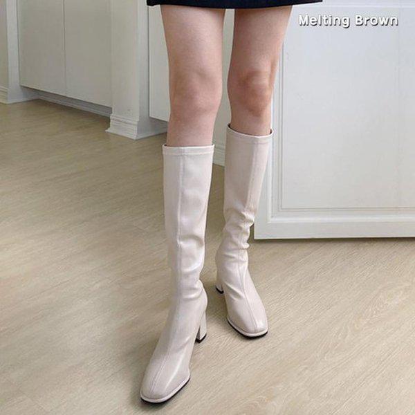 女性ロングブーツミドルヒールジッパーブーツ MT25