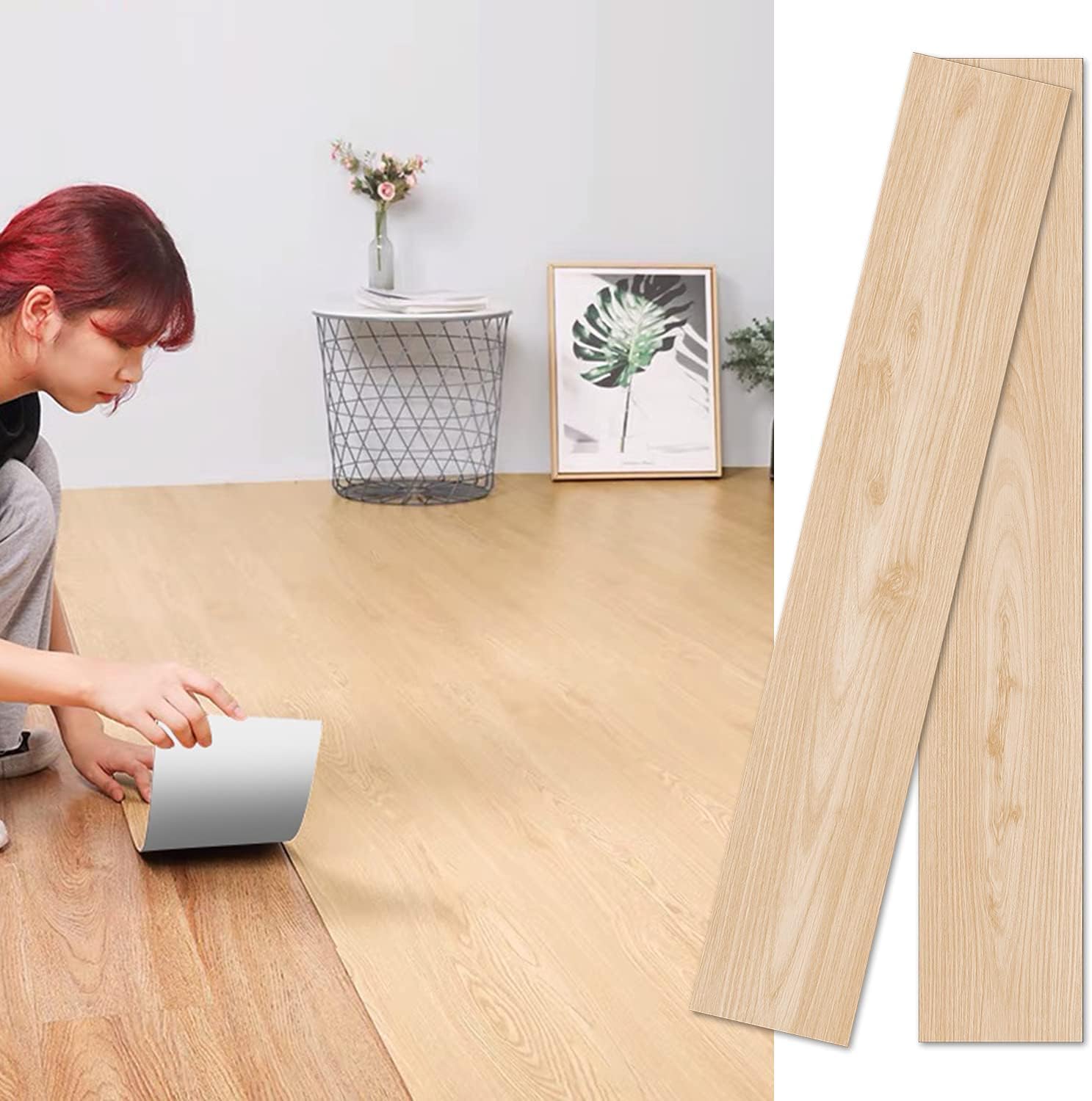 フロアタイル 6畳 72枚入り 配送込み 置くだけ 木目 クッションフロア 床 フロリング フロア シート リメイクシート 玄関 防水 キッチン トイレ はがせる 賃貸 diy 床材（柄番号55）