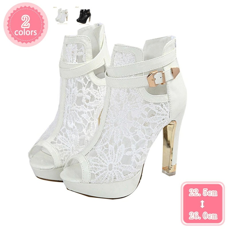 1000円OFFクーポン レディース 夏 ブーツ バックジップ オープントゥ サマーブーツ 黒 バショートブーツ ハイヒール サンダル アンクルブーツ グラディエーター ブーツサンダル レース 太いヒ 14,036円