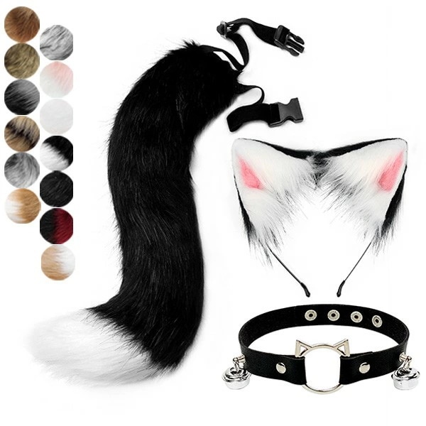コスプレ道具 手作り 尻尾 耳 カチューシャ 首輪 セット もこもこ ふわふわ 可愛い 猫 狐 コスプレ cosplay 可愛い 大人用 子供用 仮装 文化祭 学園祭 コスチューム アクセサリー ハロ