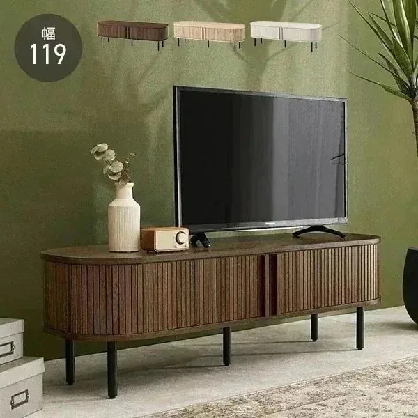 テレビ台 ローボード おしゃれ テレビボード 収納 TV台 蛇腹扉 収納 TVボード 白 リビングボード 可動棚 タンブールドア じゃばら 幅119cm ロー