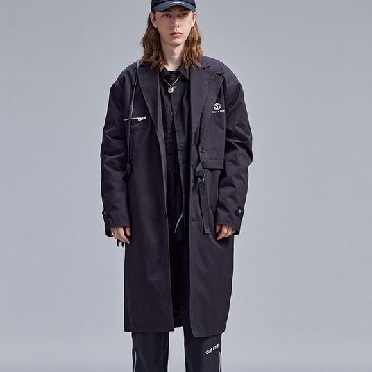 黒ロング秋冬トレンドウェビングフェイクツーピース