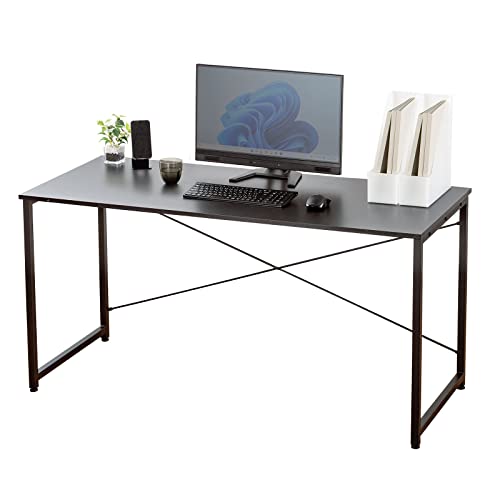 サンワダイレクト パソコンデスク 幅140奥行60cm モニターアーム対応 机 PCデスク 組立簡単 ブラック 100-DESKF005BK3
