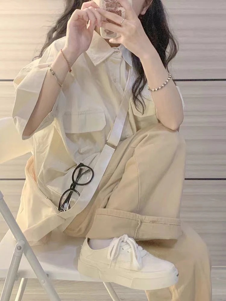 2025 韓国 カジュアル・スポーツウェア・スーツ サマー カレッジスタイル ゆったりポロシャツ2点セット 韓国 セットアップ セットアップ スウェット セットアップ