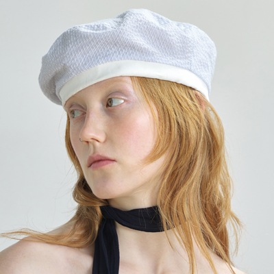 UNDERCONTROL正規品 PLATE BERET / STRAP / LINE SEERSUCKER / SKY ベレー帽