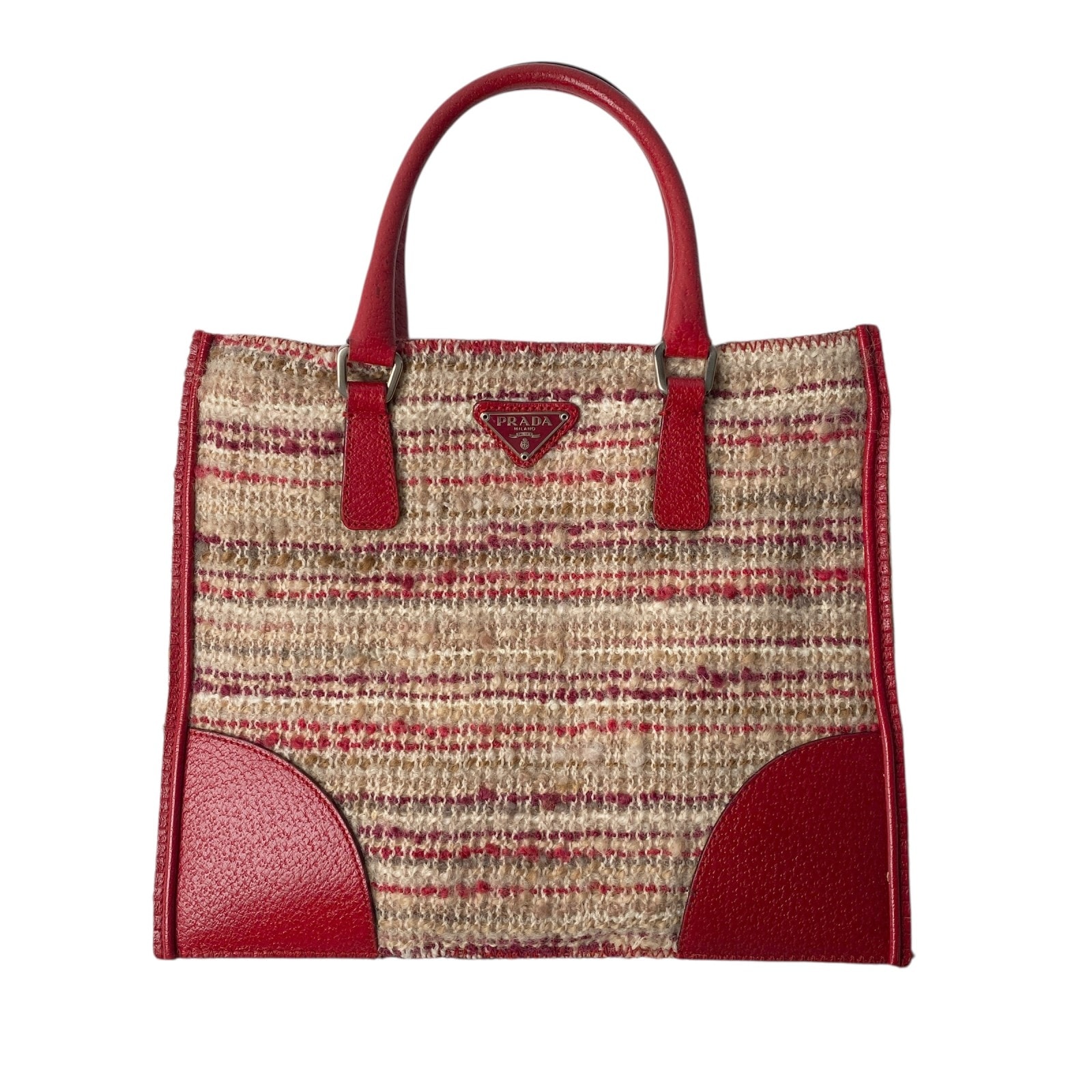 プラダ PRADA レディース ツイード レザー ハンドバッグ 三角ロゴプレート