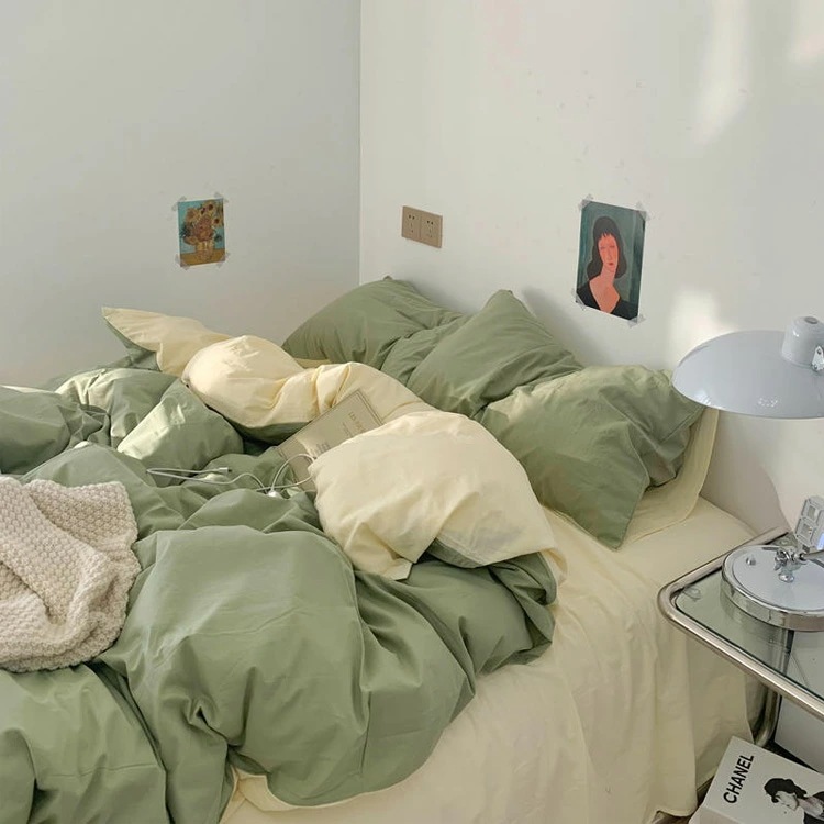布団カバーセット グリーン イエロー 3点セット 4点セット コットン100% 寝具カバーセット 無地 綿100% シングル ダブル 春 夏 布団カバー ベッド用品 ピローケース 掛け布団カバー ブル