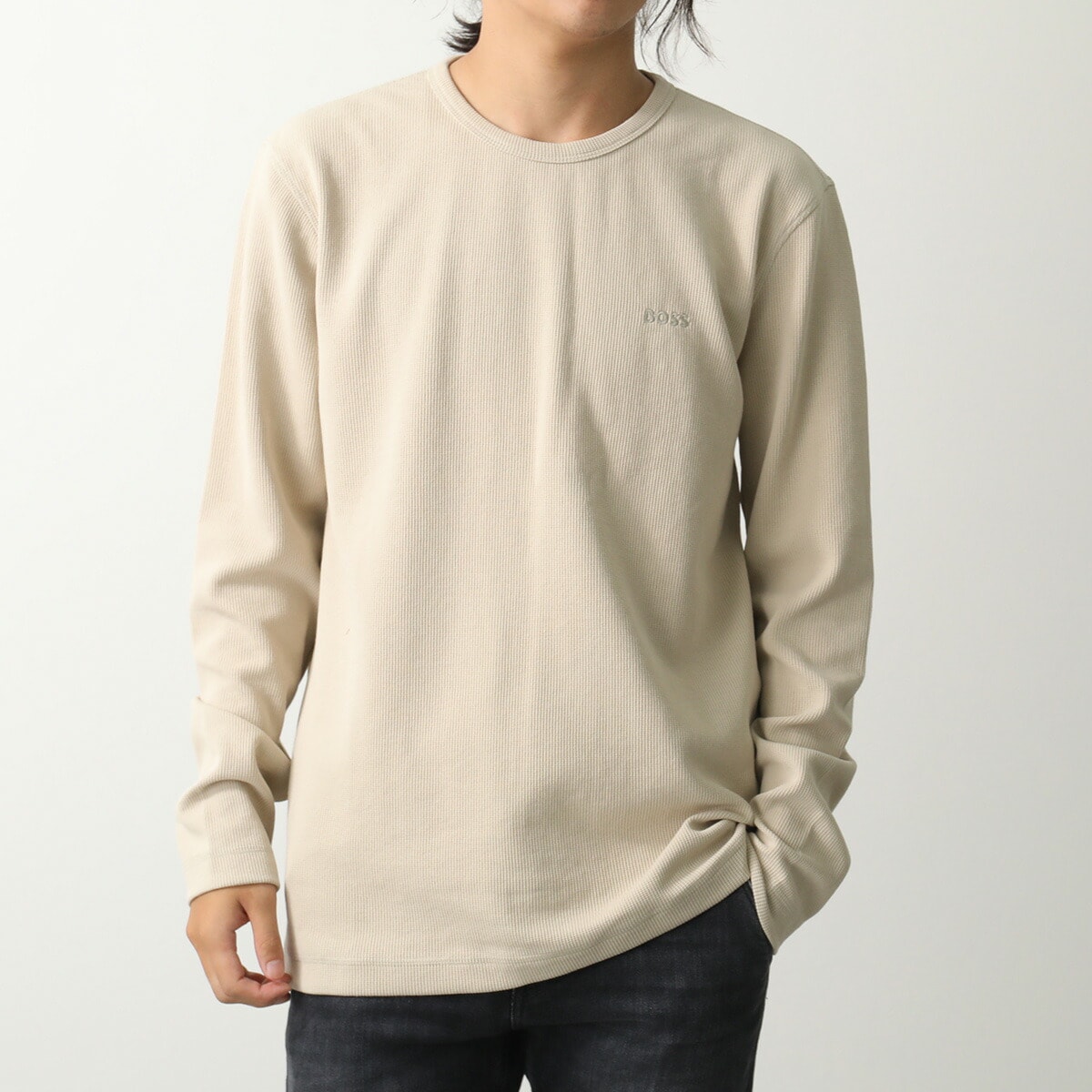 HUGO BOSS ORANGE ヒューゴボス オレンジ カットソー 50520725 Tempesto ワッフル 長袖Tシャツ ロンT ロゴT ストレッチ クルーネック ロゴ刺繍 271