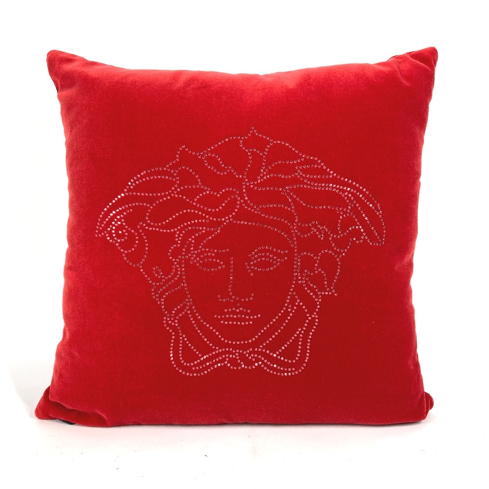 クッション メデューサ ロゴ ピロー 枕 インテリア ホーム ラインストーン コットン レッド