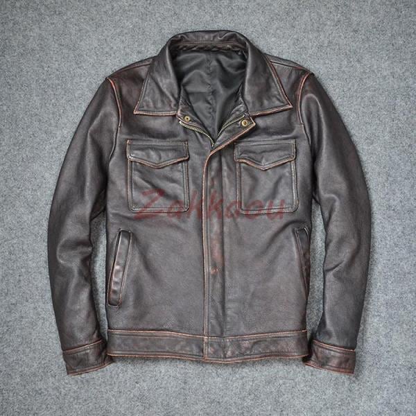 メンズ革ジャン 本革　秋冬　レザージャケット ライダースジャケット 牛革 ビンテージ おしゃれ 折り襟 バイクウェア シングル 男性用 防寒防