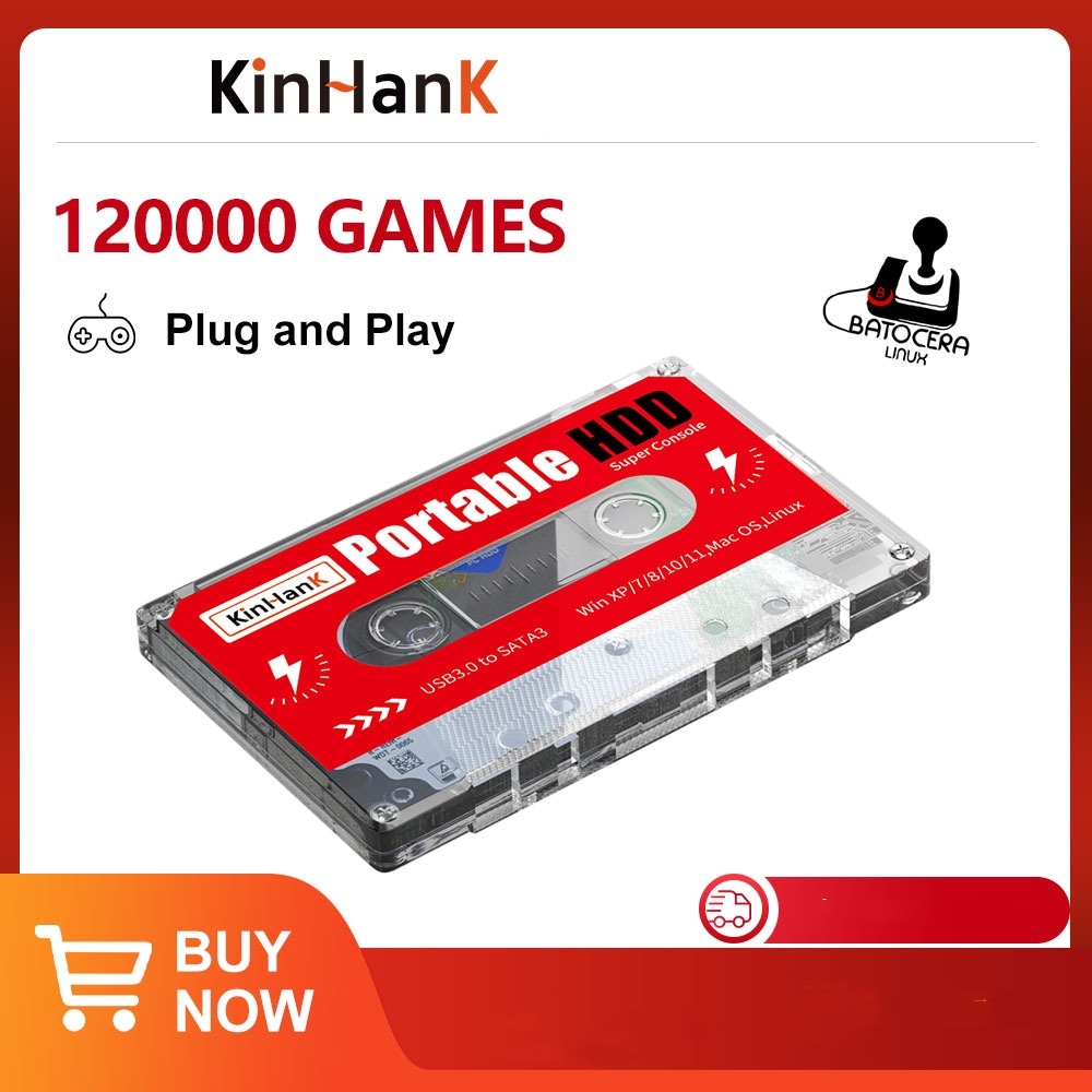 KINHANK スーパーコンソール 2T ポータブル レトロゲーム HDD 120000以上のゲーム付き SS/MAME/DC/NAOMI プラグアンドプレイ PC/ノートパソコン用 子供用