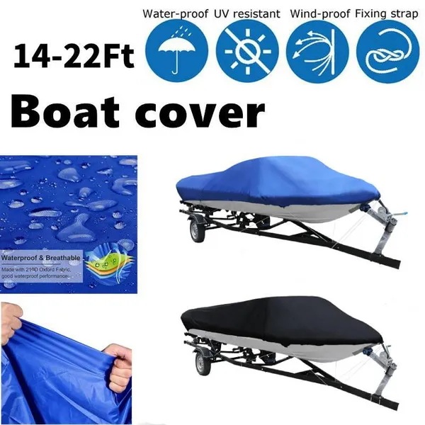 14-22Ft Boat Cover 210D Heavy Duty Waterproof Speedboat Protective Cover Dustproof Anti-UV Rain Snow