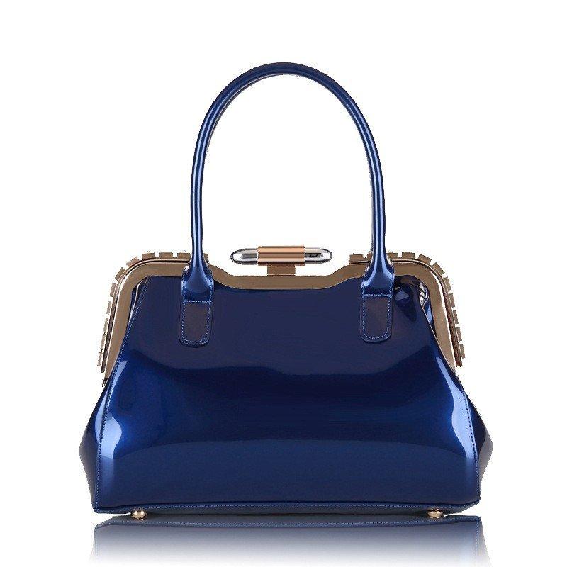 レディースファッション　ハンドバッグ 手提げバッグ 手提げ鞄 フェイクレザー ラインストーン がま口 ボケット付き チャック 無地 上品 光沢