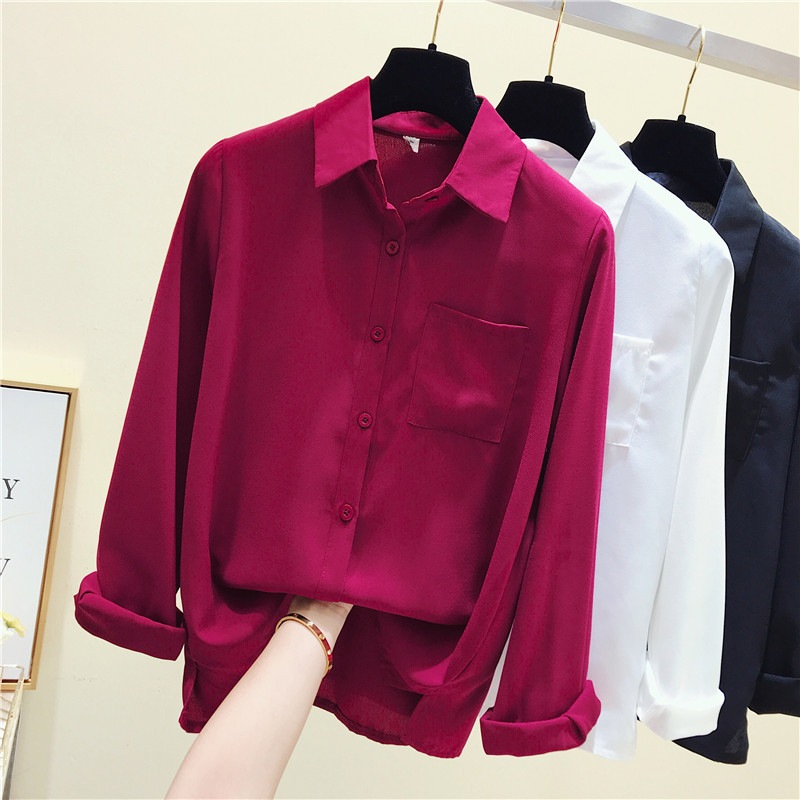 シフォン長袖シャツ レディース ワインレッド シック フェミニン オフィスブラウス1000