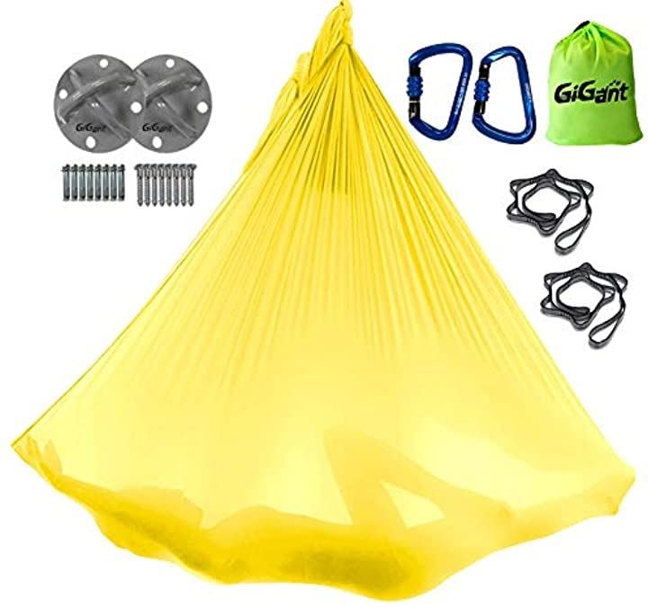 ギグアント 公式 エアリアルヨガ 専用 ハンモック フルセット 5ｍx2.8ｍ 空中 ヨガハンモック エクササイズ エアロヨガ フィットネス 国内正規品( 4.レモンイエロー)