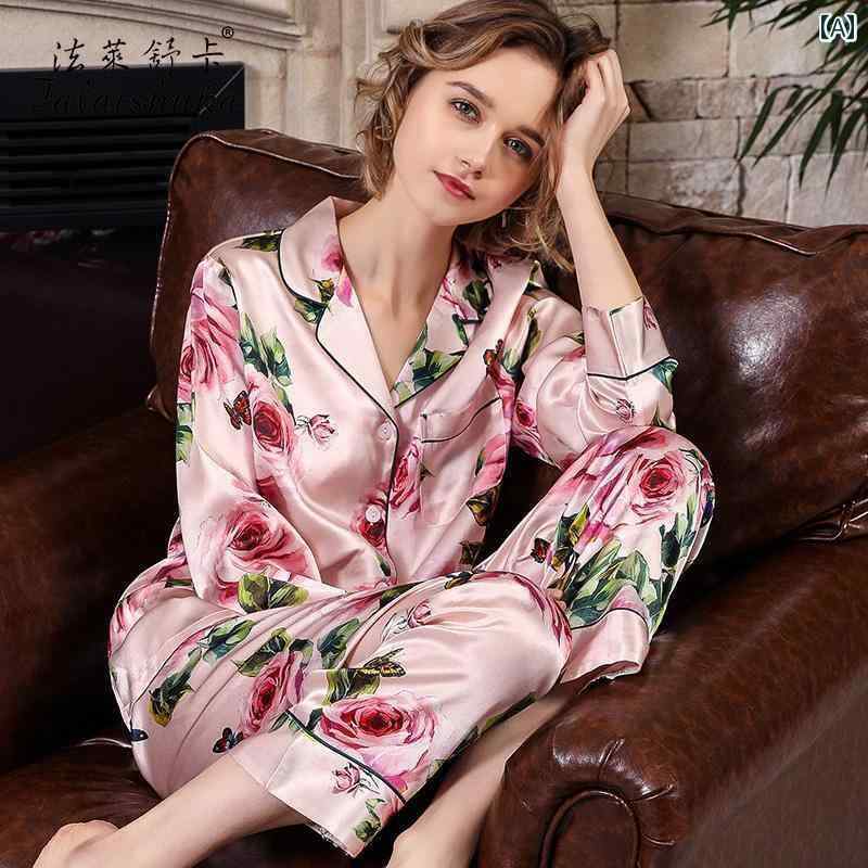 シルク　パジャマ　レディース ファ レシュ カ カラー 高級 シルクパジャマ レディース 100 % 桑 絹 春秋 シルク ホーム 服 スーツ