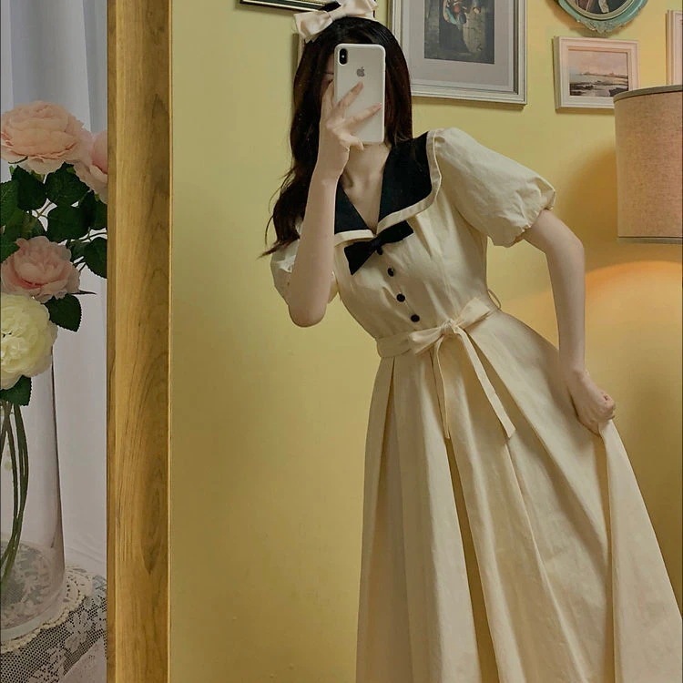 可愛い セーラー服 ワンピース レディース 秋 海軍領 セミロング ワンピース