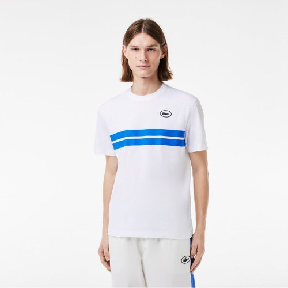 LACOSTE メンズカラーティッピングプリント&バックビッググラフィックマッチTシャツ [ホワイト]