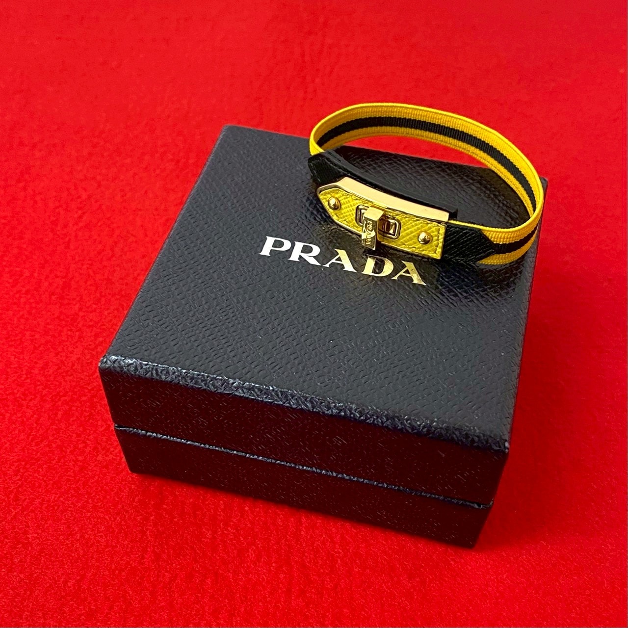 ターンロック ロゴ 金具ブレスレット ナイロン GP レザー イエロー 1491d