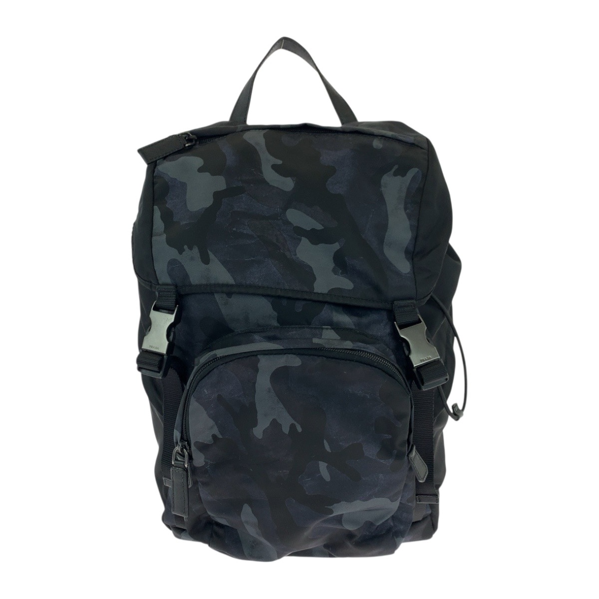 美品 テスート カモフラ柄 三角ロゴプレート ブルー ブラック シルバー金具 ナイロン V135 リュックサック バックパック メンズ 504439