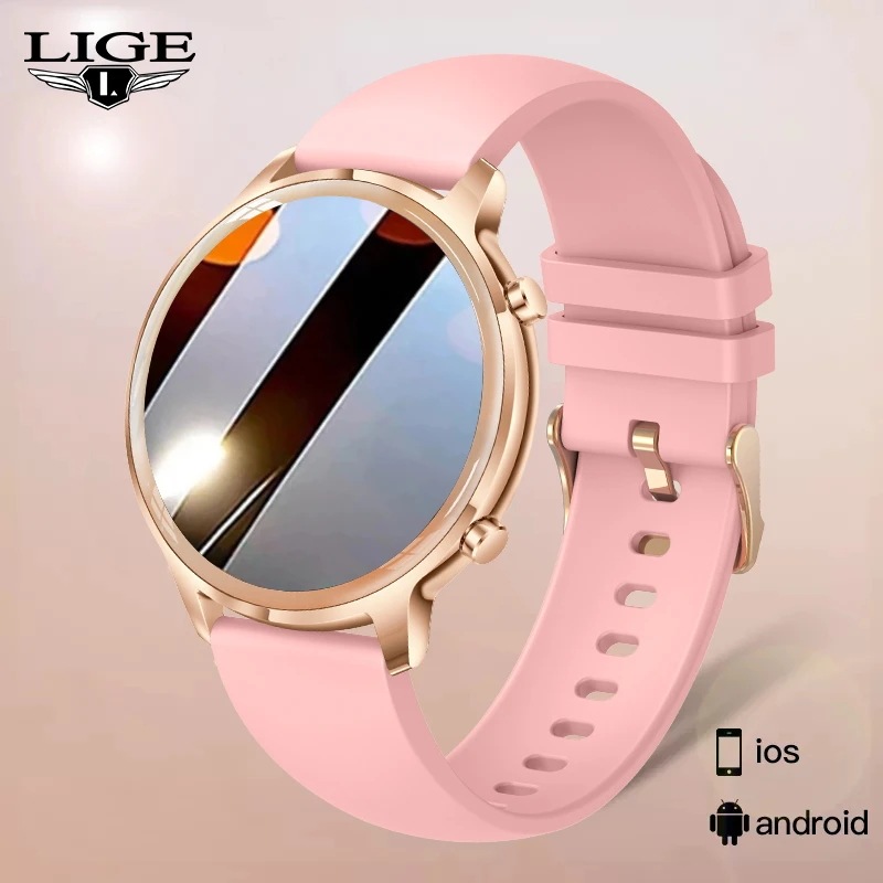 Lige amoled-Bluetooth通話付きの女性用スマートウォッチ,金属製シェル付きの女性用スポーツウォッチ,iOSとAndroid用のデジタルスポーツウォッチ