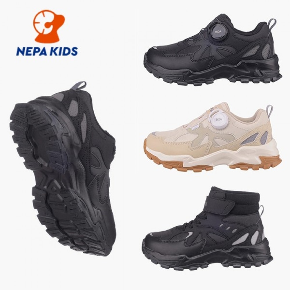 [ネパキッズ] ネパキッズハイキートラッキングスニーカーブラックベージュ2色 KIE7630