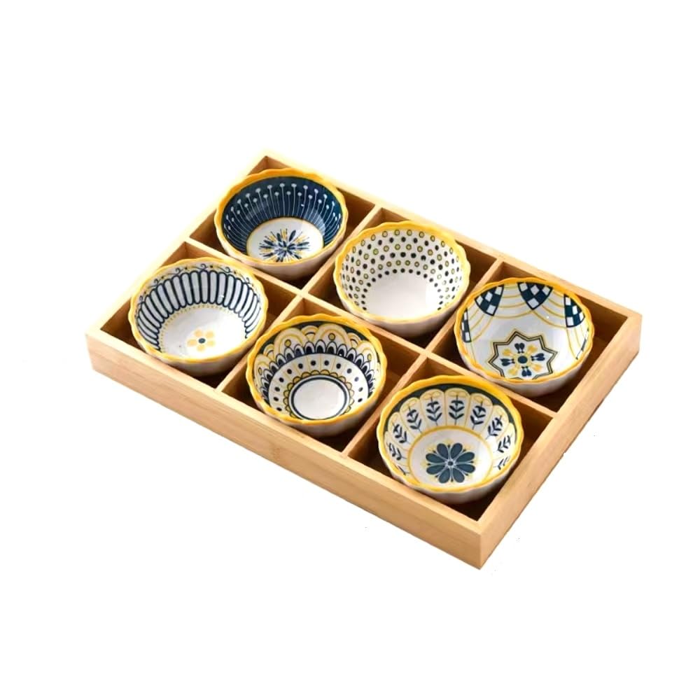 西田(Nishida)豆皿 小皿 セット 陶器 食器 お節皿 おせち料理用 仕切り付きトレー 竹製 果物 ケース 小さい皿 小鉢 醤油皿 前菜皿 盛り鉢 和食器 セラミック アイスクリーム ソース皿