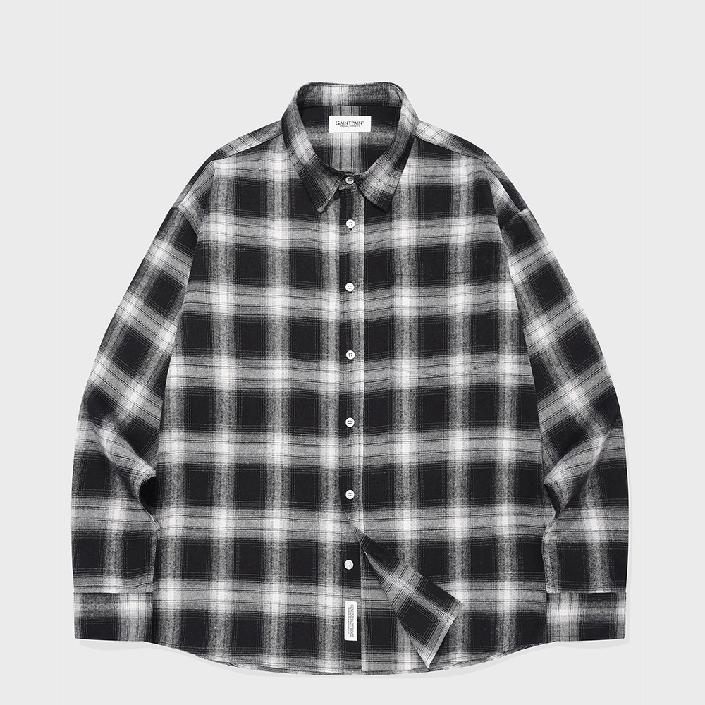 SP POCKET FLANNEL CHECKED OVERFIT SHIRT-BLACK