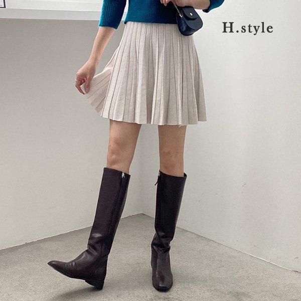 Hスタイル(DK)ニットプリーツミニSK 冬起毛スカート SK スカート フレア プリーツ ギャザー