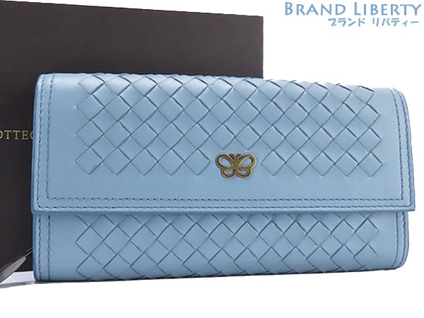 超美品ボッテガヴェネタイントレチャートダブルシームステッチナッパコンチネンタルウォレット二つ折り長財布543898