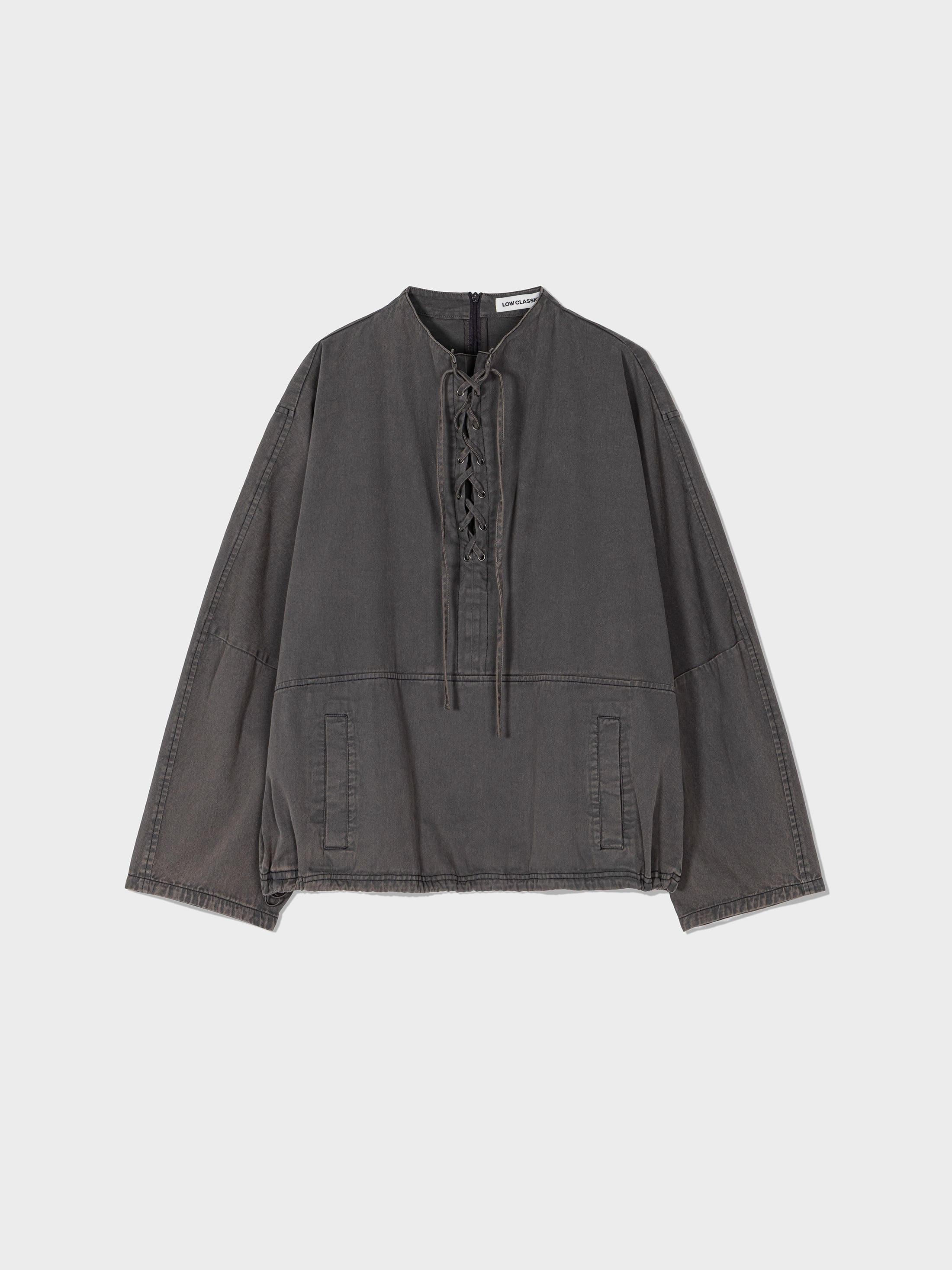 【LOW CLASSIC】25FW WASHED COTTON LACE UP ANORAK :CHARCOAL BROWN