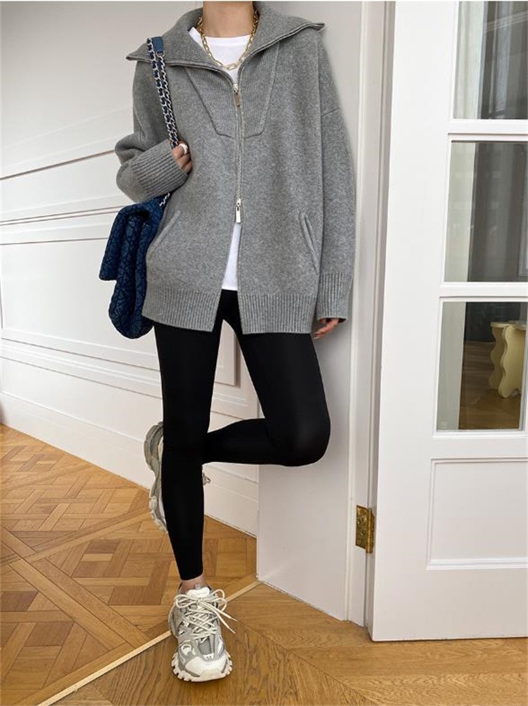 スタイル ファスナー 新作 ゆったりする タートルネック ニットトップス 大版 カジュアル シルエット カーディガン セーター