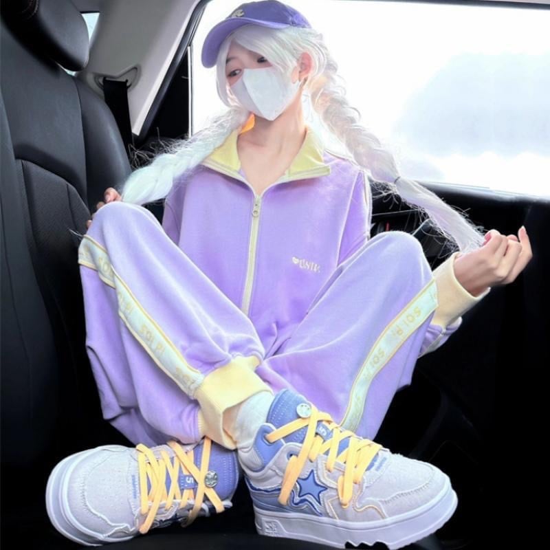 ハイエンドのカスタマイズ-秋冬の女子学生のための塩トレーナーカジュアルスポーツスーツゆったりと小さいドーパミンウェアファッショナブルな2点セット