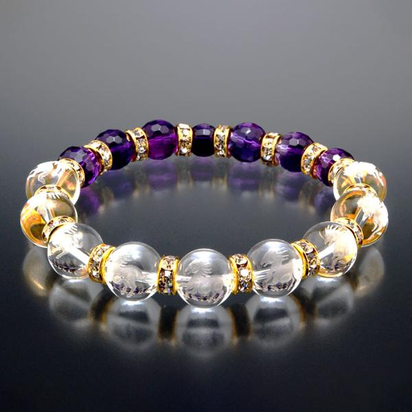 手彫り仕上 馬く行くブレス ブレスレット天然石 男女兼用 レディース メンズ 開運 お守り 御守り 邪気払い 水晶 パワーストーン 送料無料