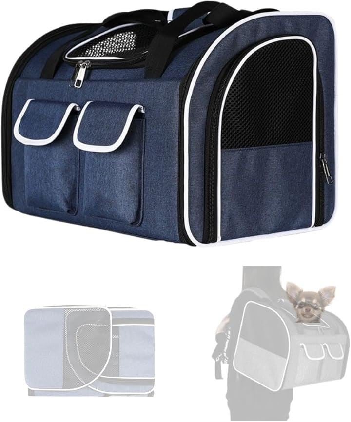 犬 キャリー バック ケース リュック 猫 顔出し 最大 2匹 小動物 小型犬 中型犬(ブルー)