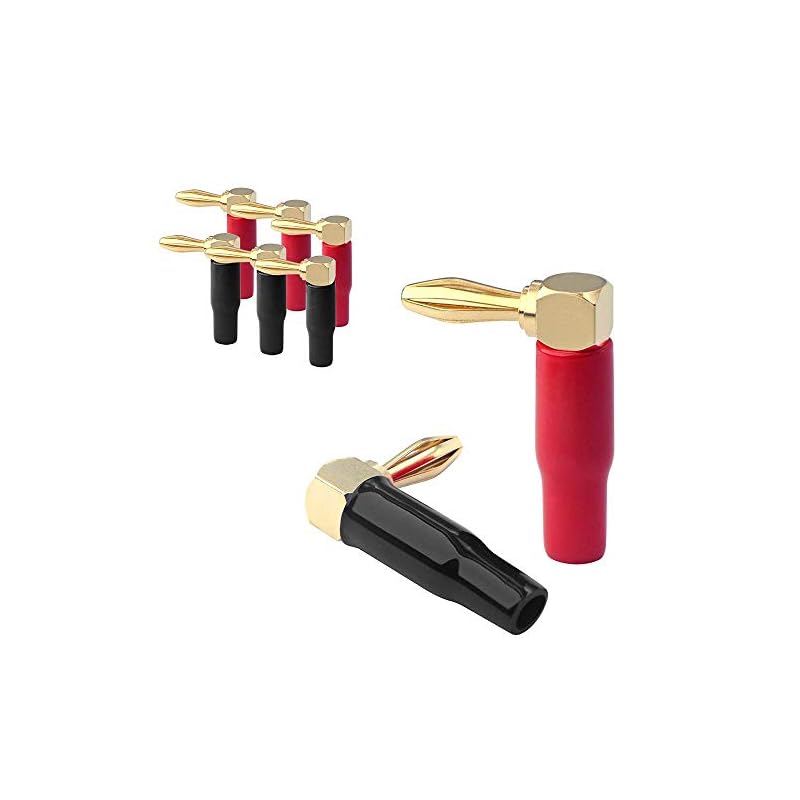 VCELINK バナナプラグ L字 8本(4ペア)直角 スピーカーケーブル コネクタ 24k 金メッキ ねじ込み式 絶縁のカバー付き