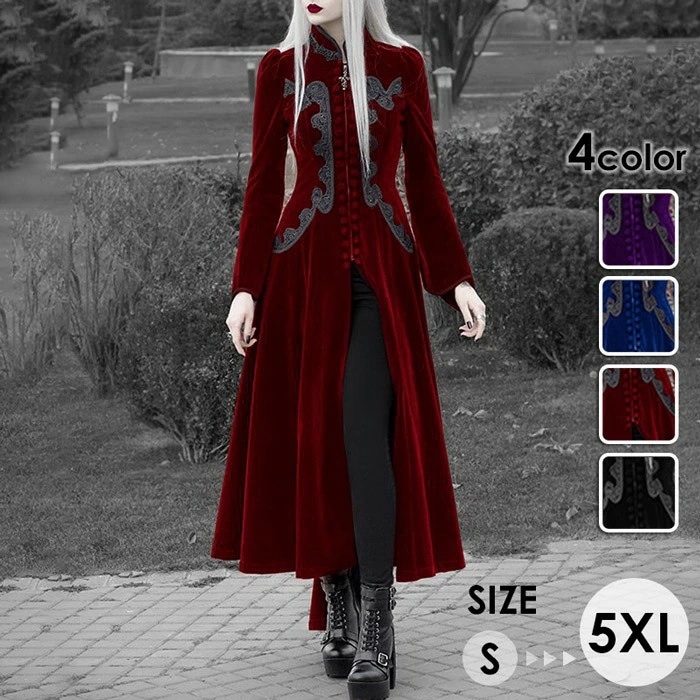 レディースジャケット ゴシック ドレス 用レッド 中世 レトロ ロングドレス ハードロック セクシー パンク クール ハード クラブ JK ガール レディース サイズ eb013x0x0m5