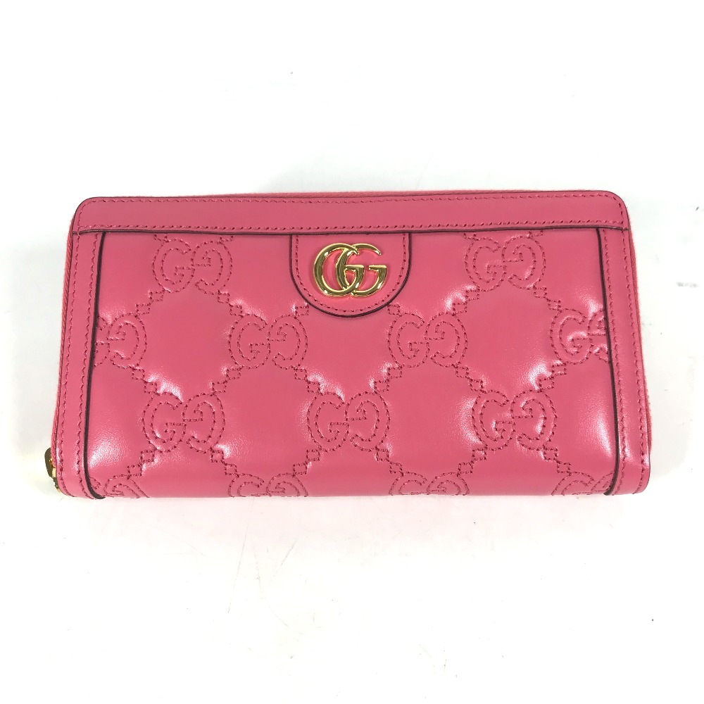 長財布 723784 GGマトラッセ ジップアラウンド ウォレット GGマーモント ラウンドファスナー レザー ピンク 94,600円