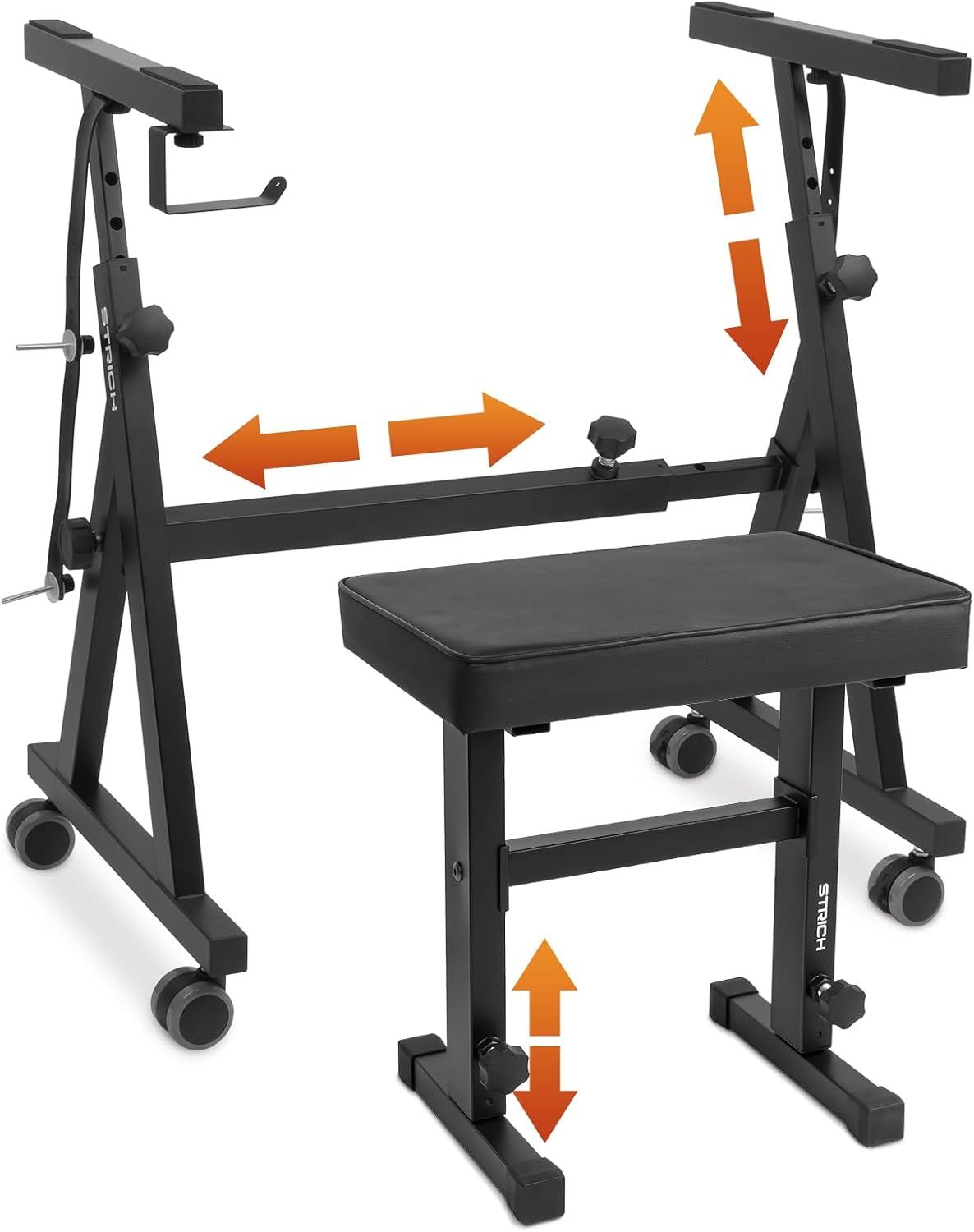 ピアノ キーボードスタンド Z型 & 椅子 セット 高さ調節可能 54/61/73/76/88键電子ピアノ対応 ステージ スタジオ ライブ適用（ブラック）