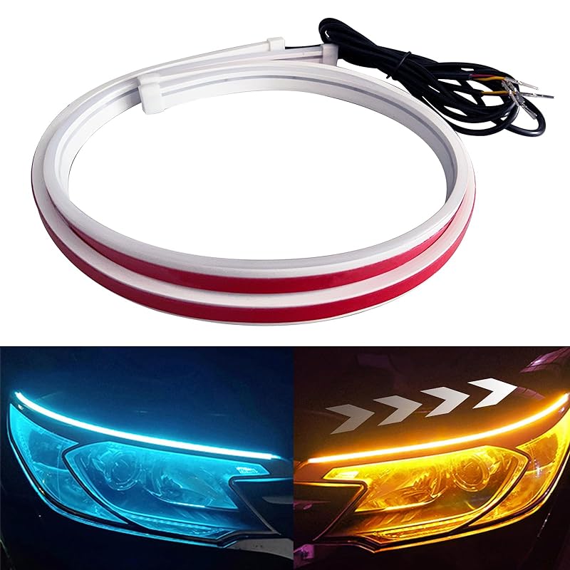 GZRUICA シーケンシャルウインカー 流れるウインカー 流れるLEDテープ 車用 防水 側面発光 デイライト テールランプ アイスブルー/アンバー切り替え可能 高輝度 2835素子 60CM DC