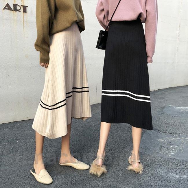 ニットスカート レディース ロングスカート ニット スカート Aライン 秋冬 ミモレ丈スカート プリーツスカート Aラインスカート 通勤