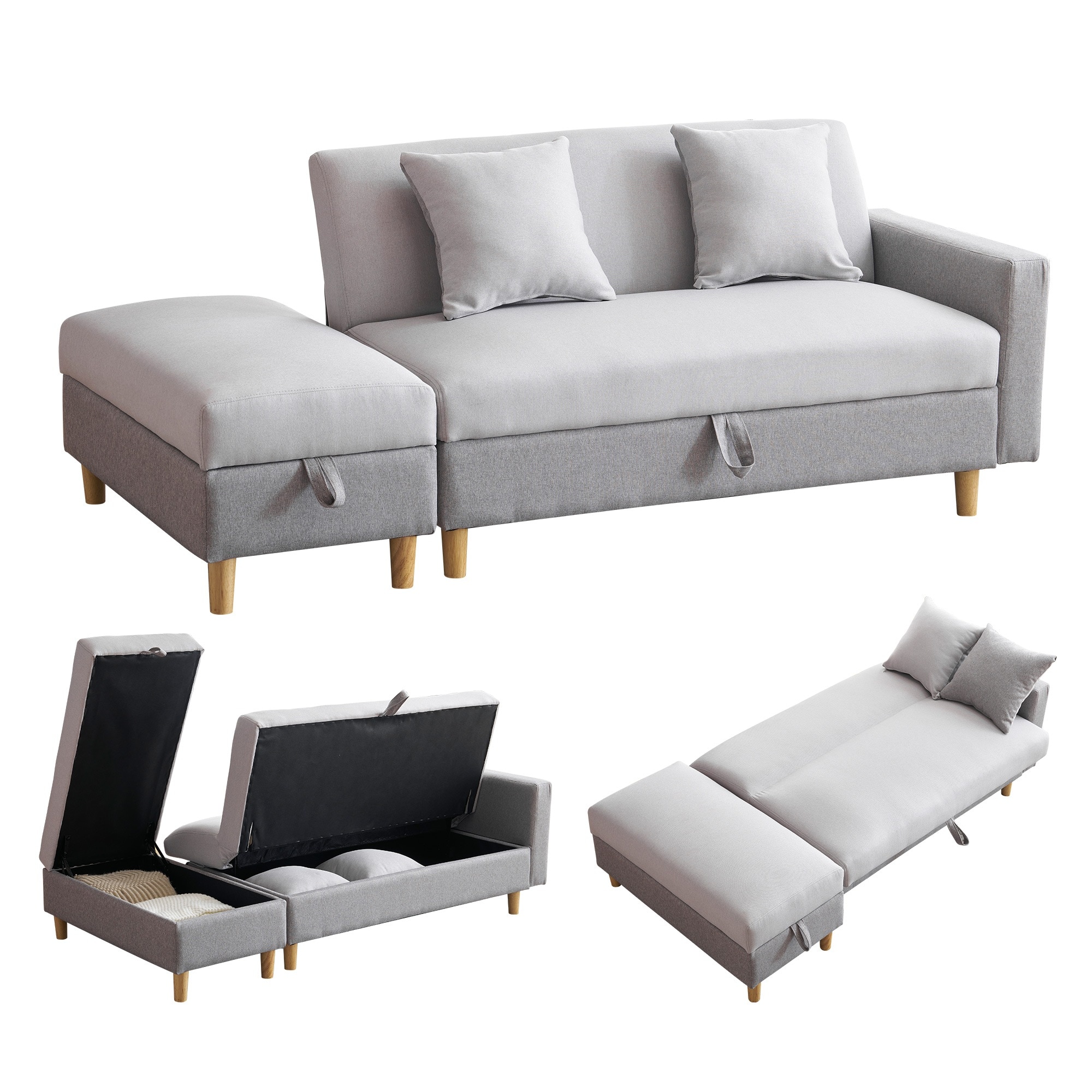 [国内即発送]ソファカチン ソファー ソファーベッド 3P 3人掛けソファ 5waysアレンジ 肘掛け 収納付き オートマン付き 取付可能な脚549