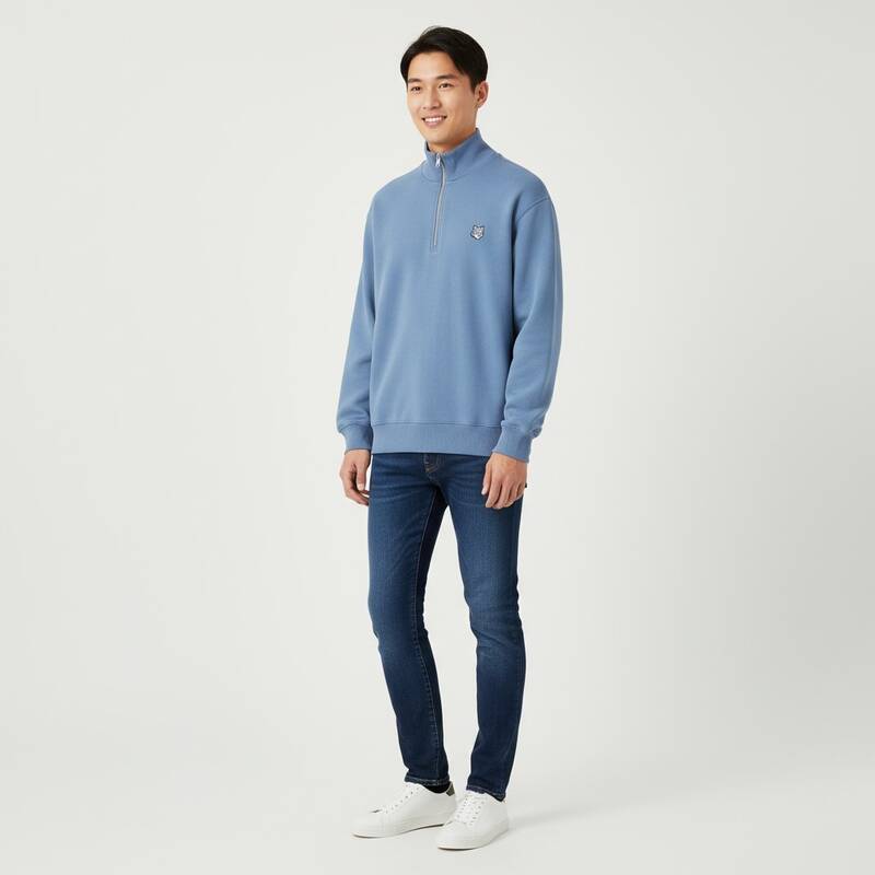 [カード決済で10%オフ]MAISON KITSUNE フォックスヘッド メンズ ハーフジップアップスウェットシャツ PM00305KM0341 0380