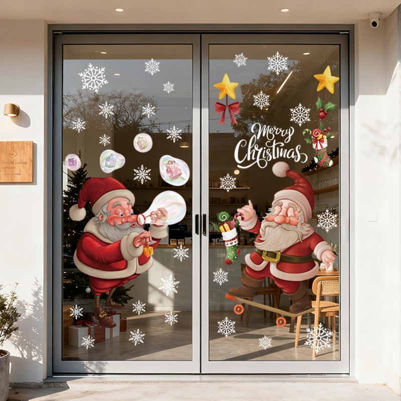 10個セット クリスマスの日飾り静電貼りガラス戸貼り店舗ショーウインドーサンタクロース窓花貼り
