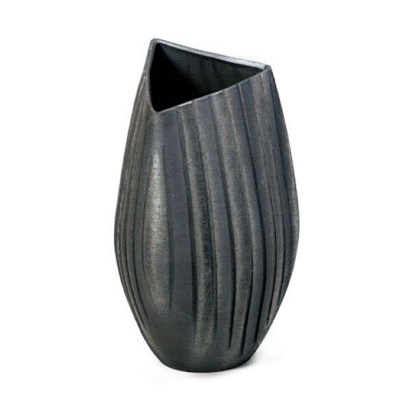 黒銀彩ストライプ花入 15号（信楽焼き・花瓶・花入れ・花器・壺・壷・一輪挿し・フラワーベース・B005-02)