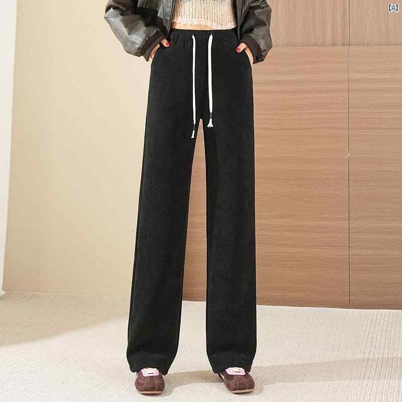レディース　ファッション　オシャレ　シンプル 秋冬 コーデュロイ ナロー ワイド レッグ パンツ ハイウエスト ストレート カジュアル 暖かい フロア レングス